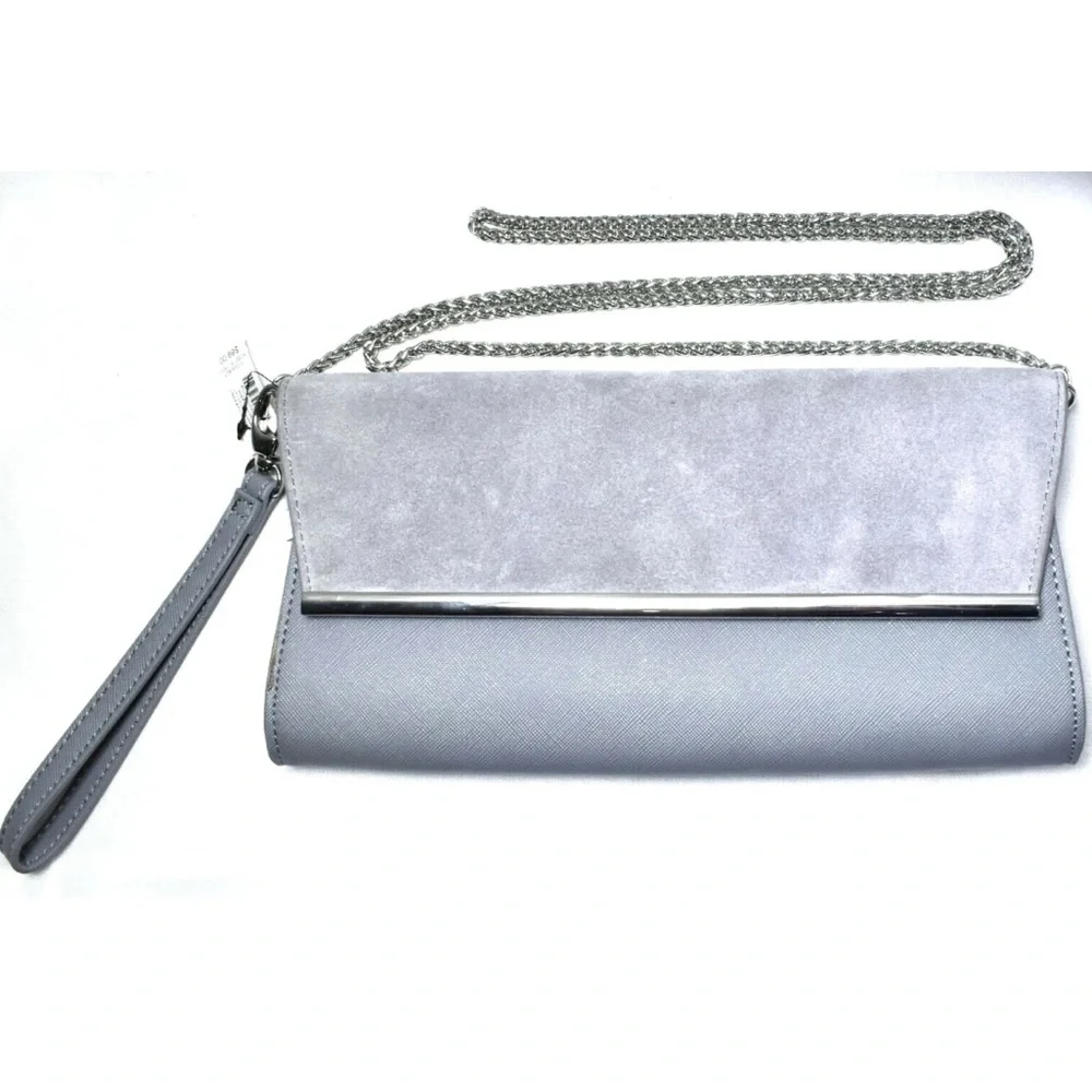 White House Black Market Gray Clutch Crossbody Chain Strap NWT Evening Bag - Picture 2 of 7